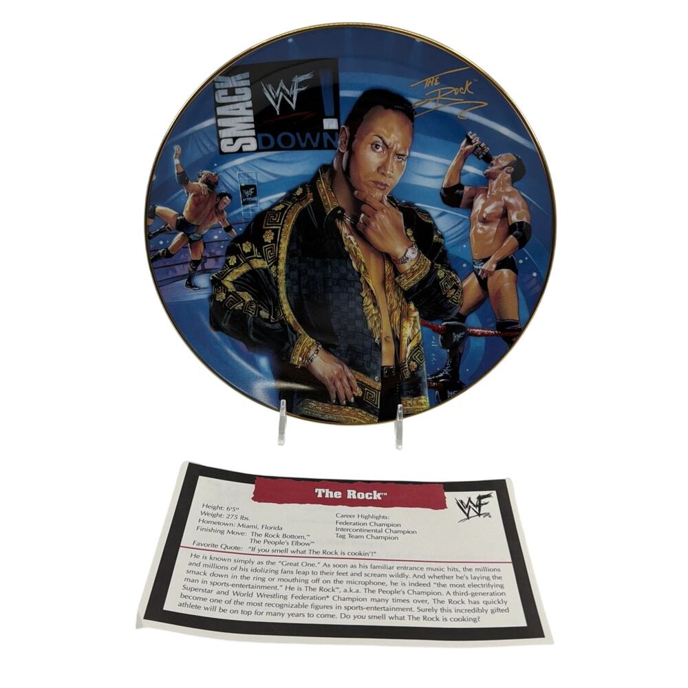Danbury Mint WWF The Rock Collector Plate Lmt. Edition 23kt Gold Trim Porcelain